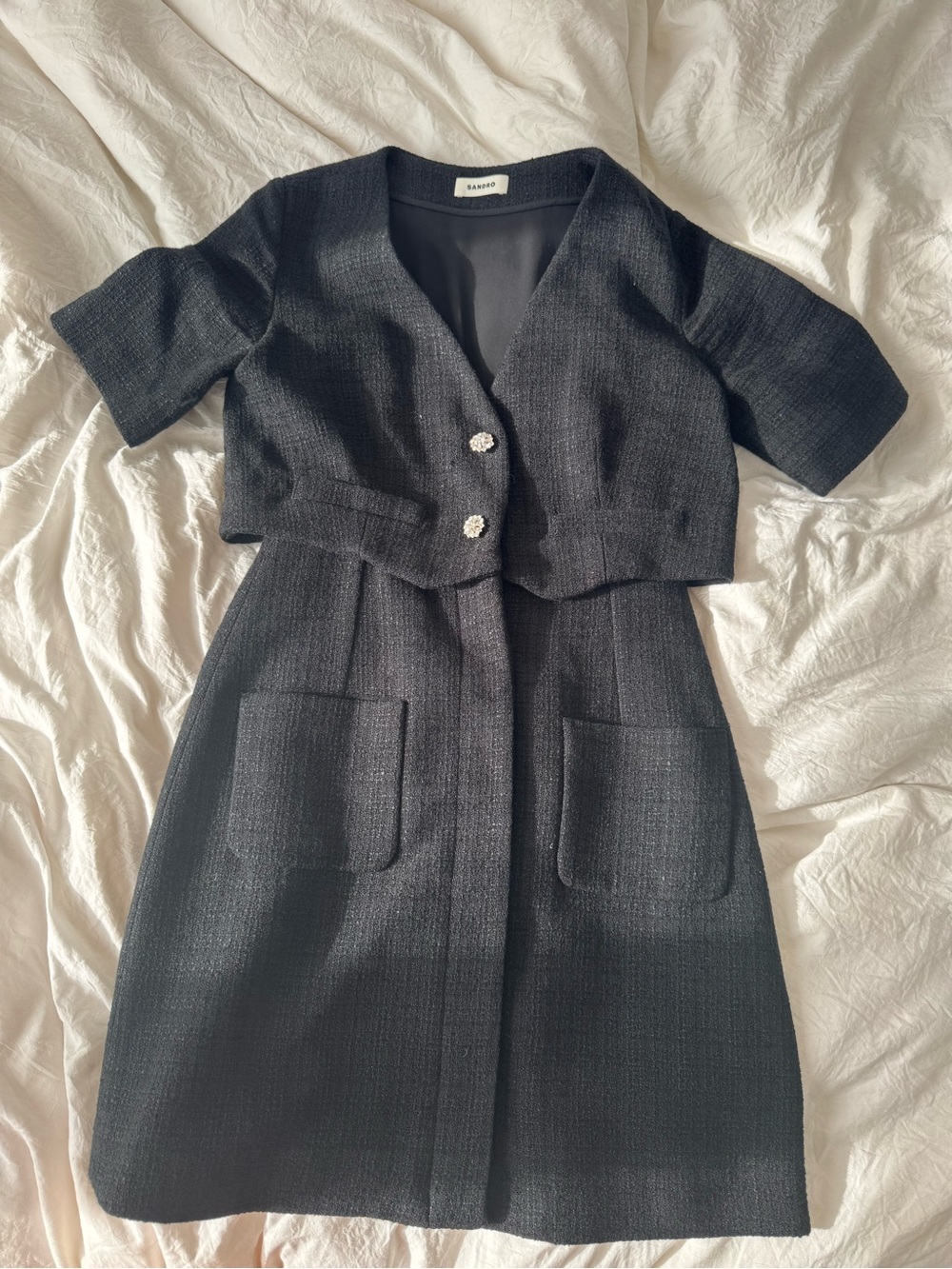 Sandro Black Mini Tweed Dress in size 36